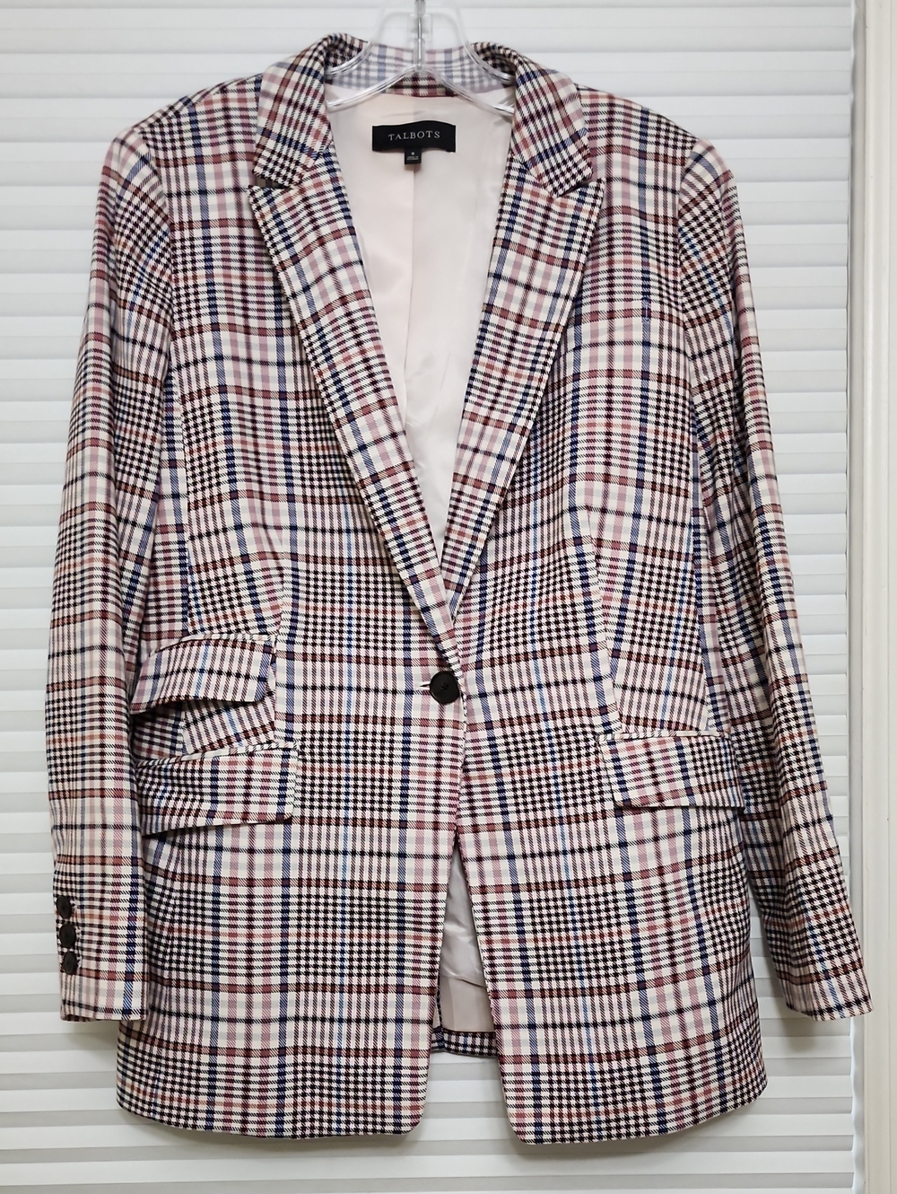 Talbots Size 8 Mixed Plaid Longline Blazer Cotton Stretch